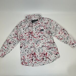 Ecko Long Sleeve Button Down Shirt Boys 4T White Red Blue Splatters Cool Funky